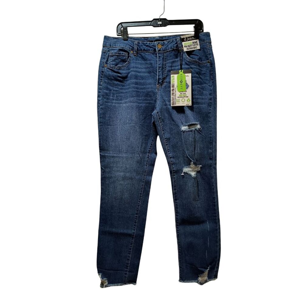 D. Jeans Recycled Denim High Waist Cuffed Girlfriend Ankle Jeans 14 Blue 34x29
